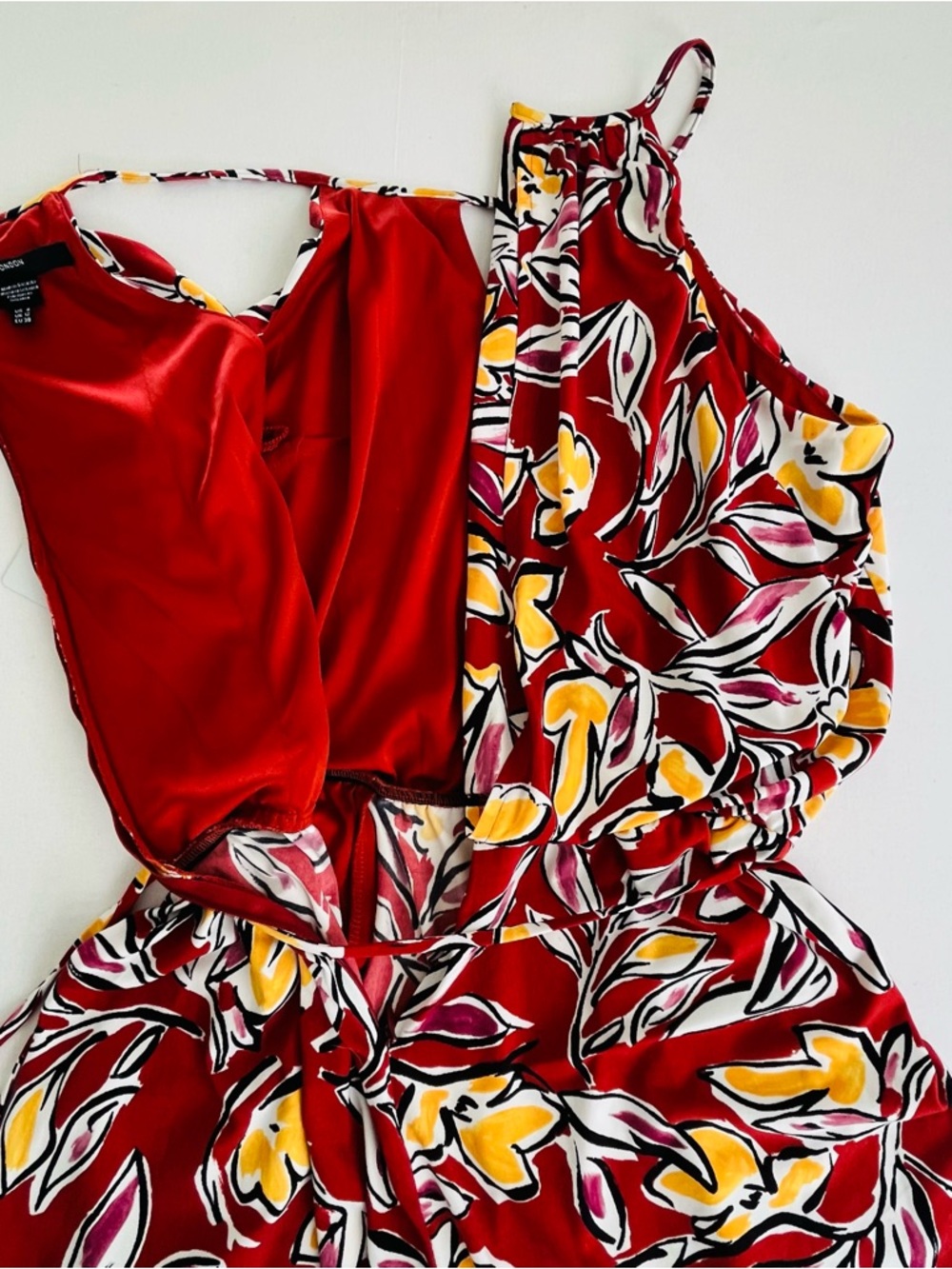 Maggy London Women’s Wide Leg Jumpsuit Red Floral Hippie Boho Romper Size 8 NEW - Picture 9 of 13